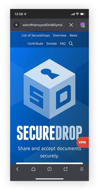 SecureDrop文件共享网站只能通过暗网和Tor等暗网浏览器访问。