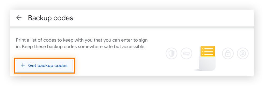 Google 帐户双步骤验证部分中的备份代码画面