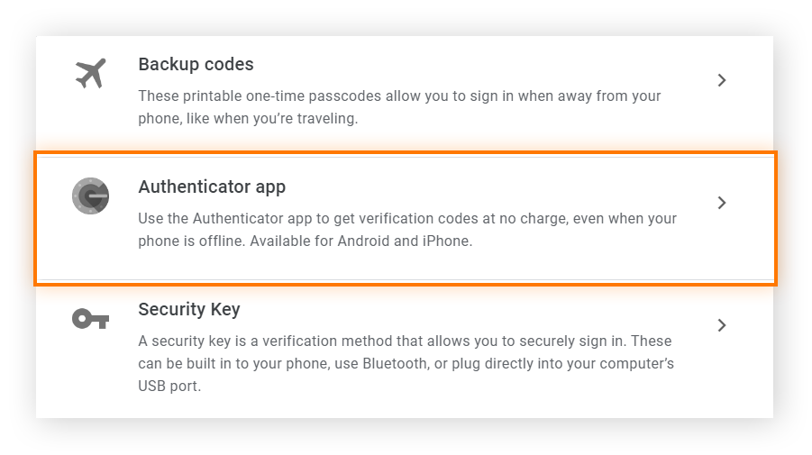 在 Google 帐户的双步骤验证部分中设置选项