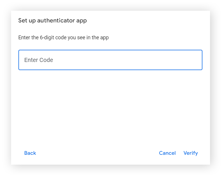 在 Google Authenticator 应用中输入代码的画面
