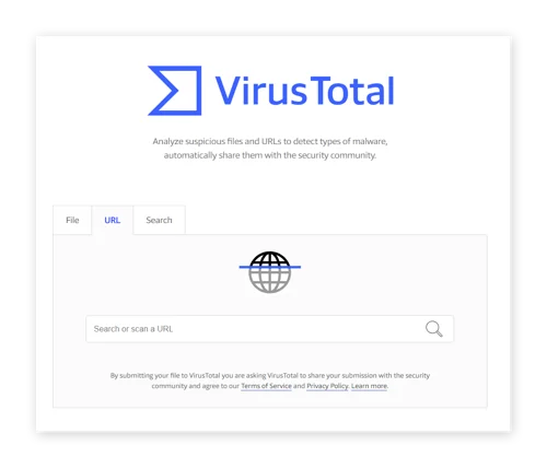 VirusTotal 将扫描网址以查找威胁。