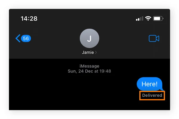 iMessage显示短讯的送达状态范例。