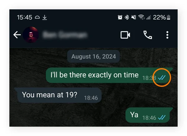 WhatsApp消息的送达和已读范例。