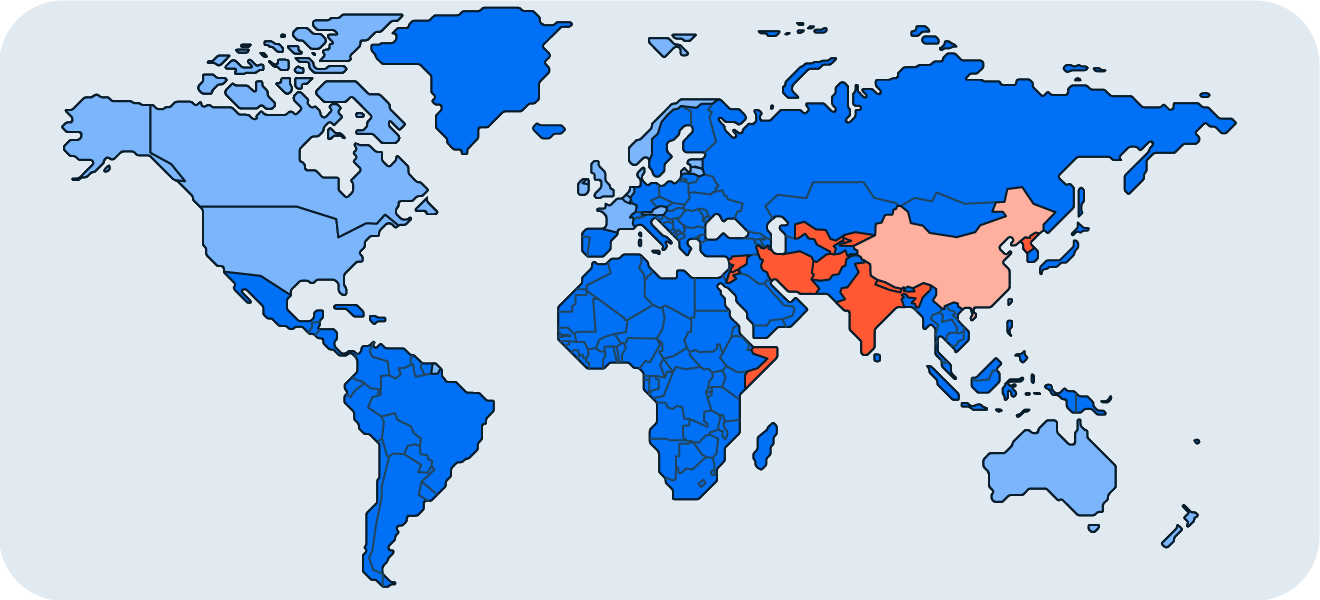 已经禁止或限制 TikTok 的国家。