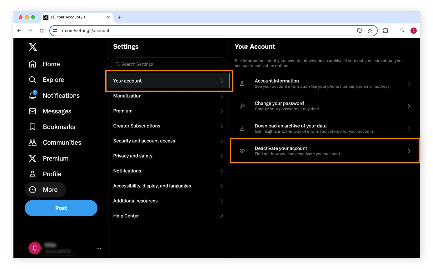 在你的帐号中，点击停用你的帐号。